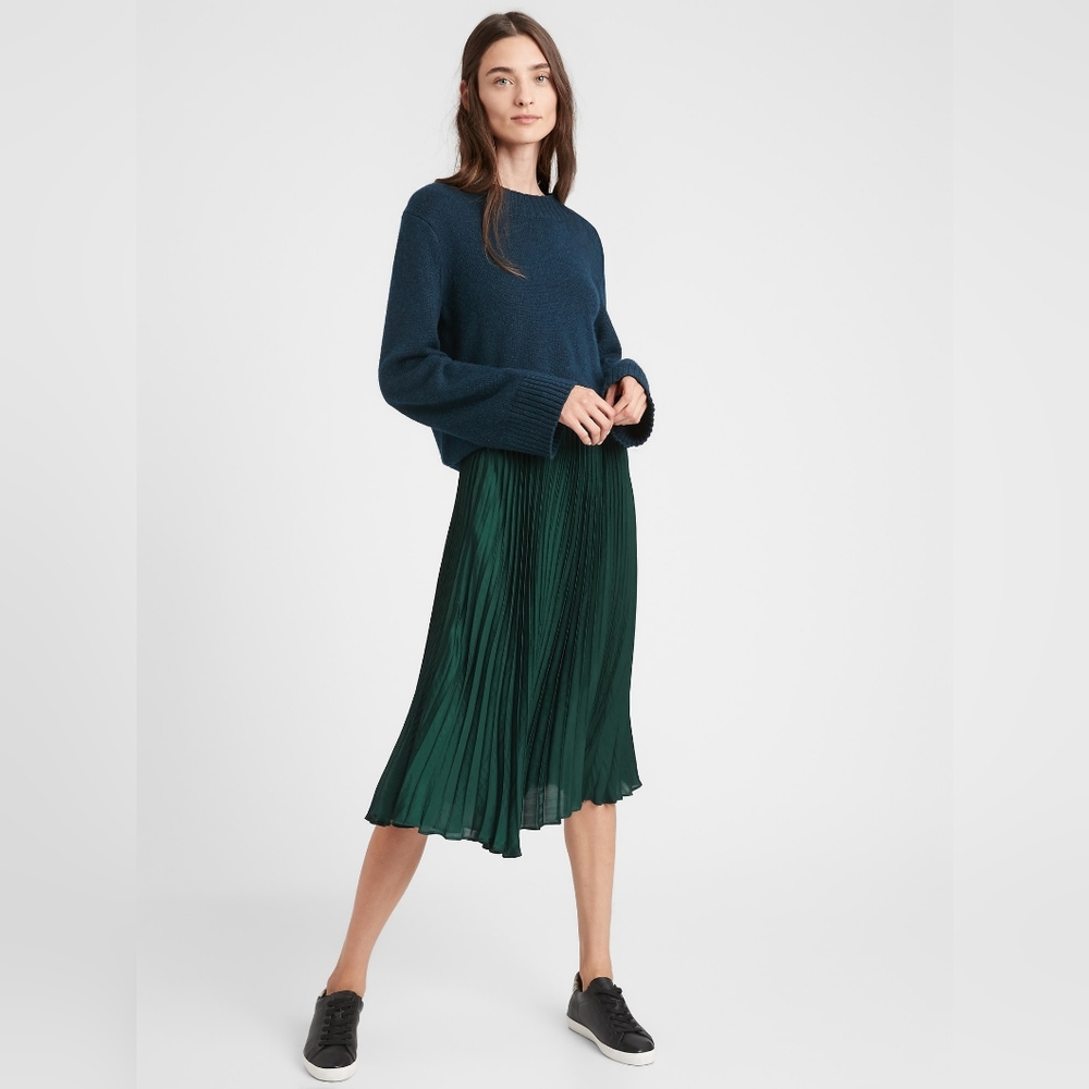 Satin Pleated Midi Skirt